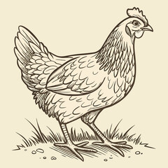  Hand-Drawn Rustic Hen with Sketch Texture