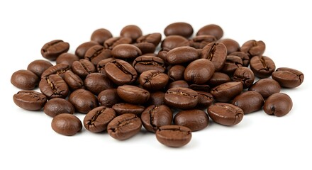 Fototapeta premium Roasted arabica coffee beans white background. Brazilian food