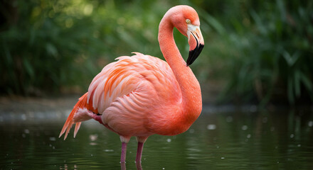 Fototapeta premium Flamingo Standing in Water Bird Portrait Nature