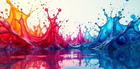 Vibrant splashes of red and blue paint creating a dynamic and colorful water effect.