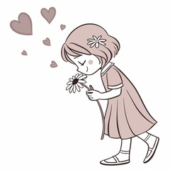 Shy Girl with Blush Holding a Flower – Adorable Sticker