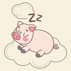 Sleeping Pig on a Cloud – Pastel Sticker Design