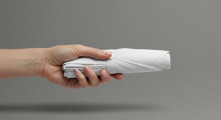 Hand Holding a Compact Folded White Umbrella