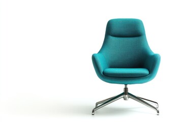 Fototapeta premium Modern teal swivel chair with a comfortable design, elegant metal legs, and soft upholstery.