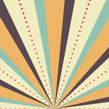 Loop video of rotating 4-color half sunburst and dot lines (retro) [square video]