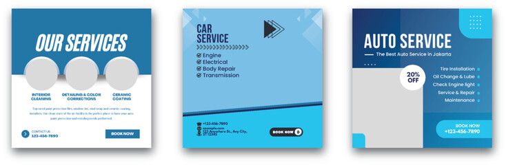 Automobile Services Ad Layout Featuring Interior, Mechanical, and Body Work