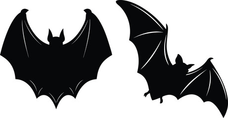 Two Bats Silhouettes Halloween Decorations Night Creatures Flying Mammals Dark Winged Animals Vector Graphic Design