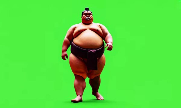 a japanese sumo walking on green screen