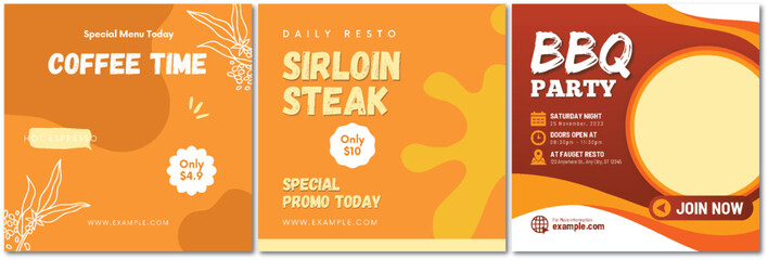 Vibrant restaurant social media post designs collection for promotions