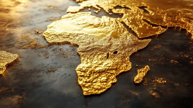 Golden africa: textured 3d representation of the african continent on metallic surface. Africa day