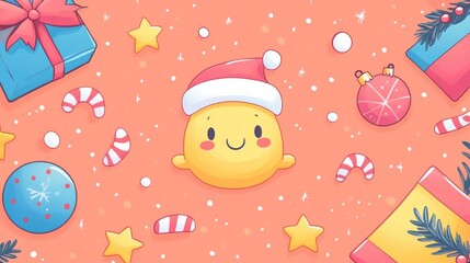 Fototapeta premium Cheerful cartoon character celebrating christmas with gift boxes and decorations