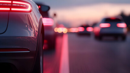 Obraz premium Rear View Of Cars In Evening Traffic On Highway