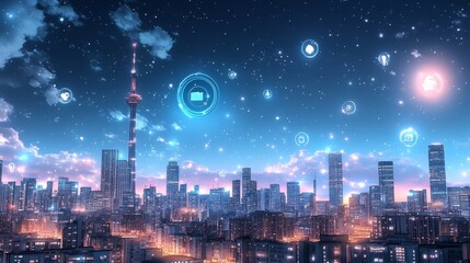 Fototapeta premium Futuristic Cityscape Advertisement with High-Tech Elements