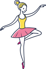 Delicate Ballet Pose Girl in Yellow and Pink Dress, International Dance Day Greeting: Ballerina Art Vector Illustration.