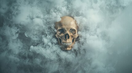 Skull shrouded in smoky haze