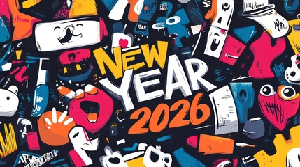 Obraz premium Bright graffiti style artwork celebrates the arrival of year twenty twenty six