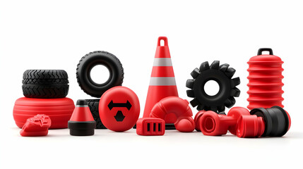 Red and Black Industrial Rubber and Plastic Components