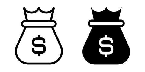 Money Bag Icon flat and line icon Simple outline logo.
