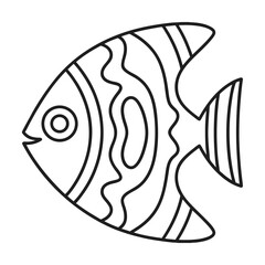 Simple line art fish illustration black and white tropical ocean aquatic life sea creature underwater