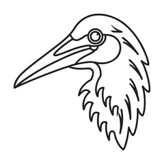 Heron outline illustration of bird head and neck minimalist vector design template for logo or icon