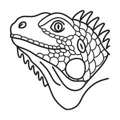 Simple line art illustration of an iguana head vector black and white outline of reptile