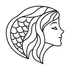 Mermaid silhouette with scaled hair design elegant line art vector illustration minimalist style