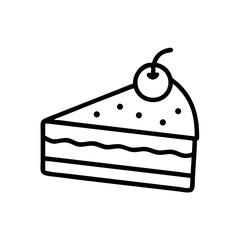 Minimalist Black Line Art Vector Icon of a Cake Slice with Cherry