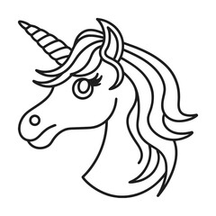 Unicorn head outline drawing with lashes isolated on white background simple and elegant design