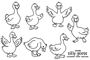 Silly cute goose outline art vector illustration
