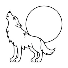 Wolf howling at the moon line art illustration nature wildlife design element forest animal