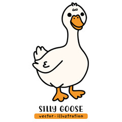 Silly duck, cute goose, cartoon hand drawn vector illustration