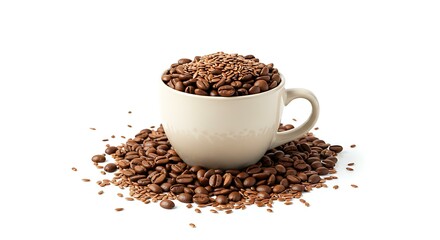 Naklejka premium Coffee cup beans flax white background. Brazilian food