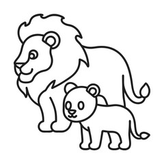 Lion and cub outline illustration animal family graphic design element safari wildlife minimalism