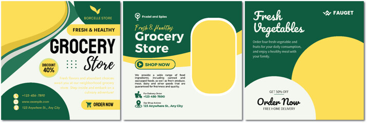 Flyer design for online grocery store with discount promotion offer