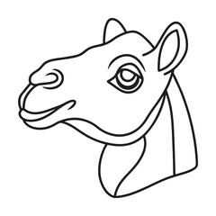 Simple line art of a camel head facing left in black and white outline style