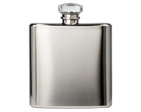 Stylish stainless steel flask on a transparent background