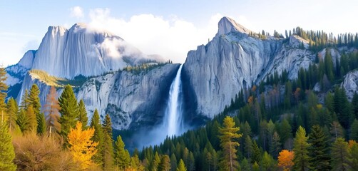 Bridalveil Fall's misty cascade, Yosemite Valley, California, stunning, California