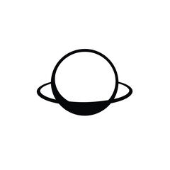 Minimalist logo black planet with ring silhouette, vector style, geometric shapes, clean lines, on a white background. Design focused on balance, symmetry, and clarity