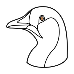Stylized goose head with brown eye black outline vector illustration minimalist design isolated