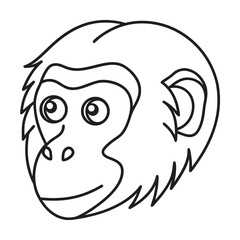 Cute monkey face outline illustration simple black and white drawing for childrens design and education