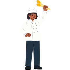 Female Chef Raising Spoons in Celebration