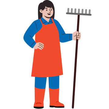 gardener orange apron holding rake clip art preview