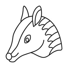 Black and white line art illustration of an okapi head smiling animal graphic design