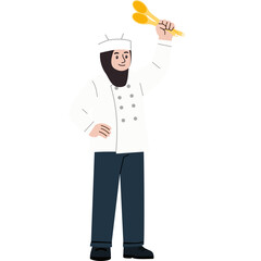 muslim woman chef holding spoons
