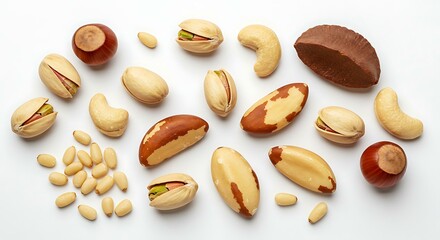 Obraz premium A Selection of nuts white background. Brazilian food