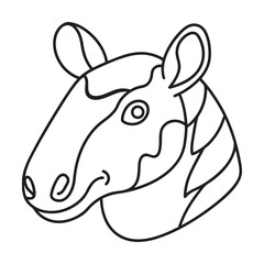 Outline drawing of a zebra head in a minimalist style for coloring books and illustrations
