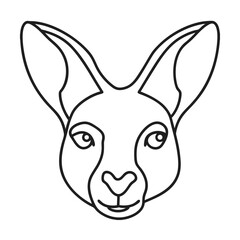 Minimalist kangaroo head outline simple black and white vector illustration isolated against white background