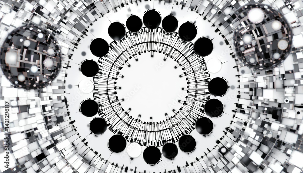 Poster dynamic geometric patterns digital art space abstract design monochrome environment close-up viewpoi