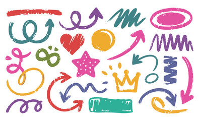 Colorful Doodle Arrows and Decorative Elements Set