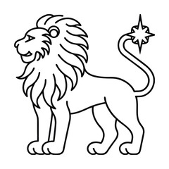 Line art illustration of a lion with star shaped tail isolated on white background